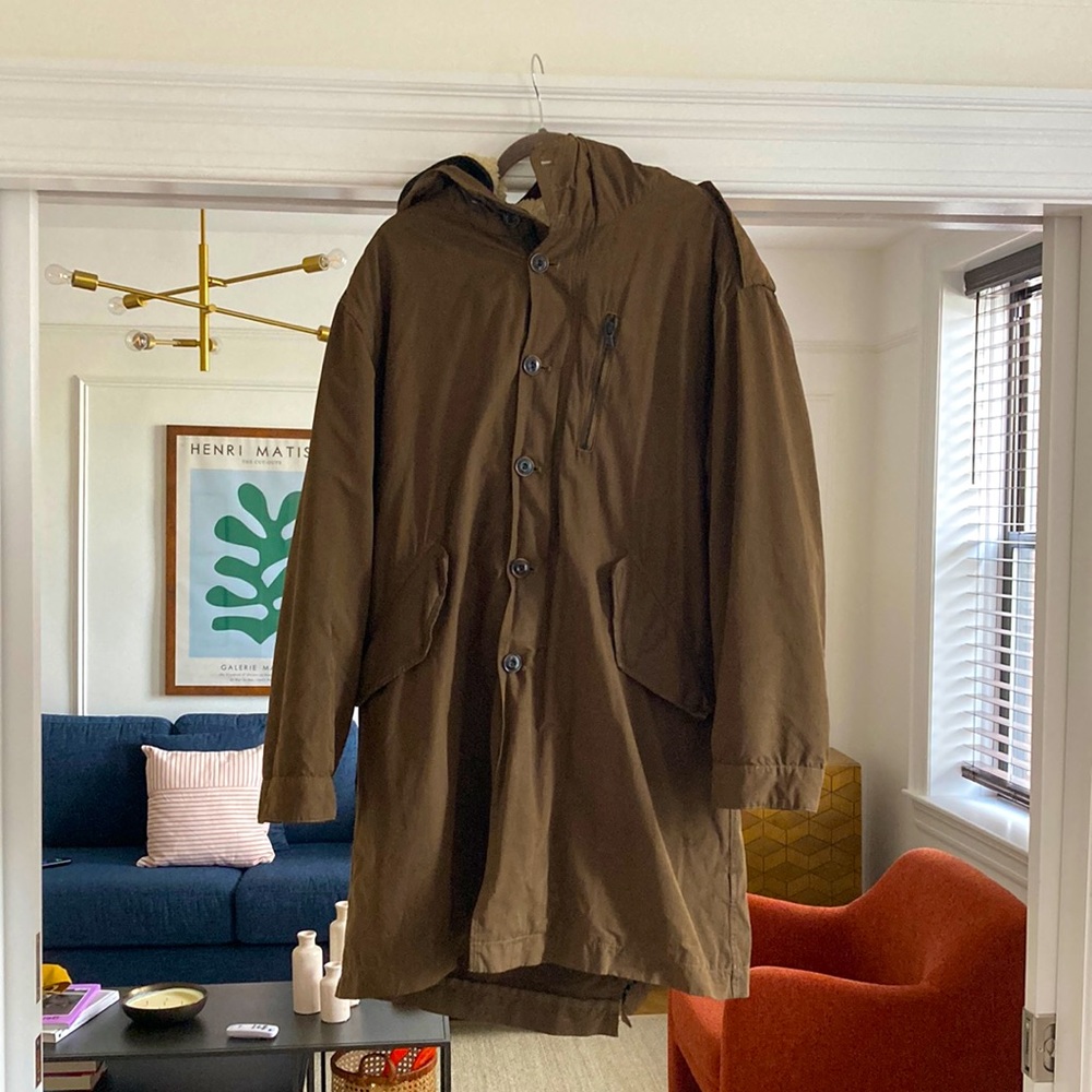 John Varvatos Hooded ‘Military Parka’ w/ Sherpa Fleece lining.